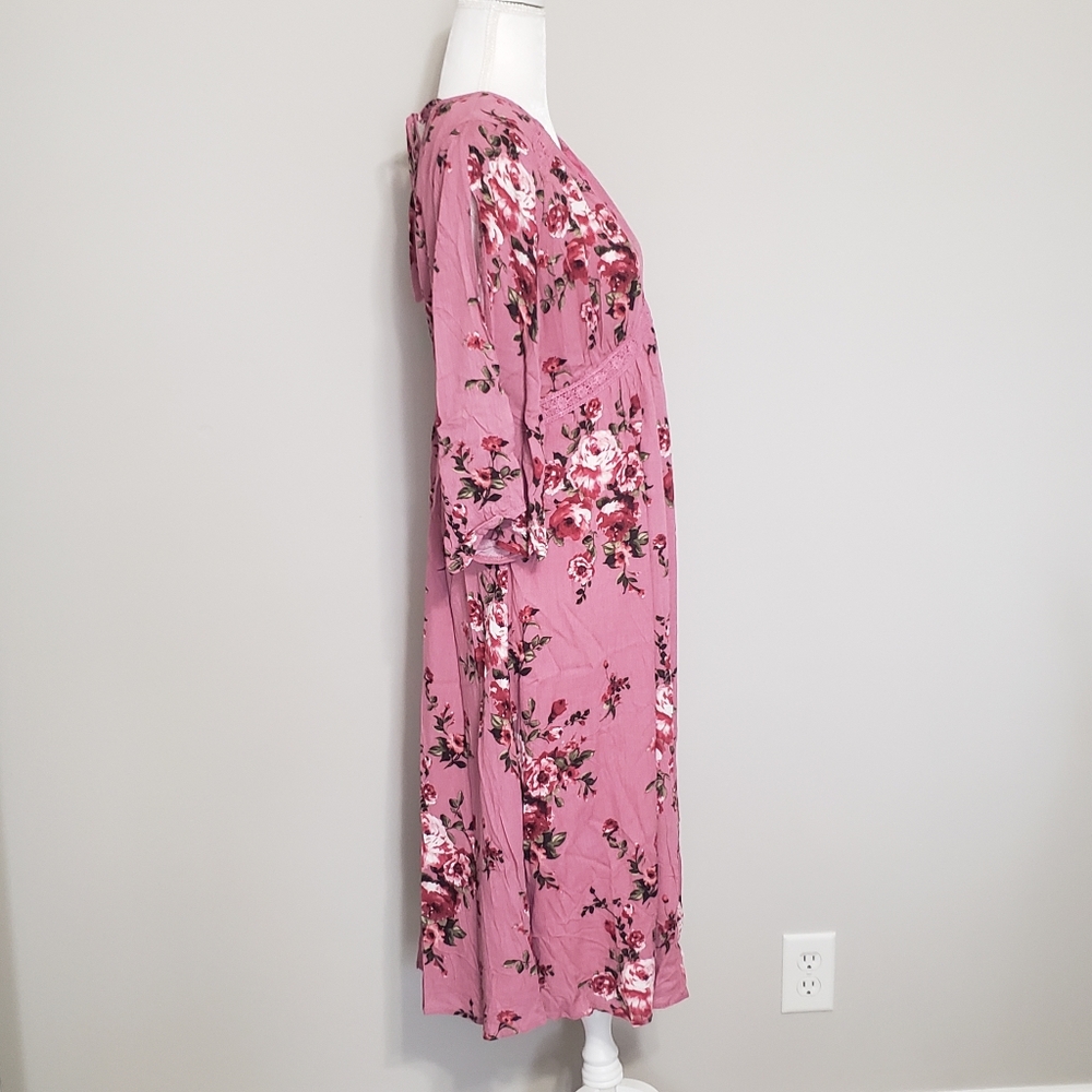 NWT Velzera Floral Mauve Midi Dress Large - Picture 6 of 8